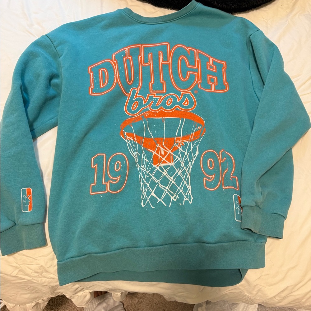 Dutch Bros Teal and Orange Crew Neck Sweater